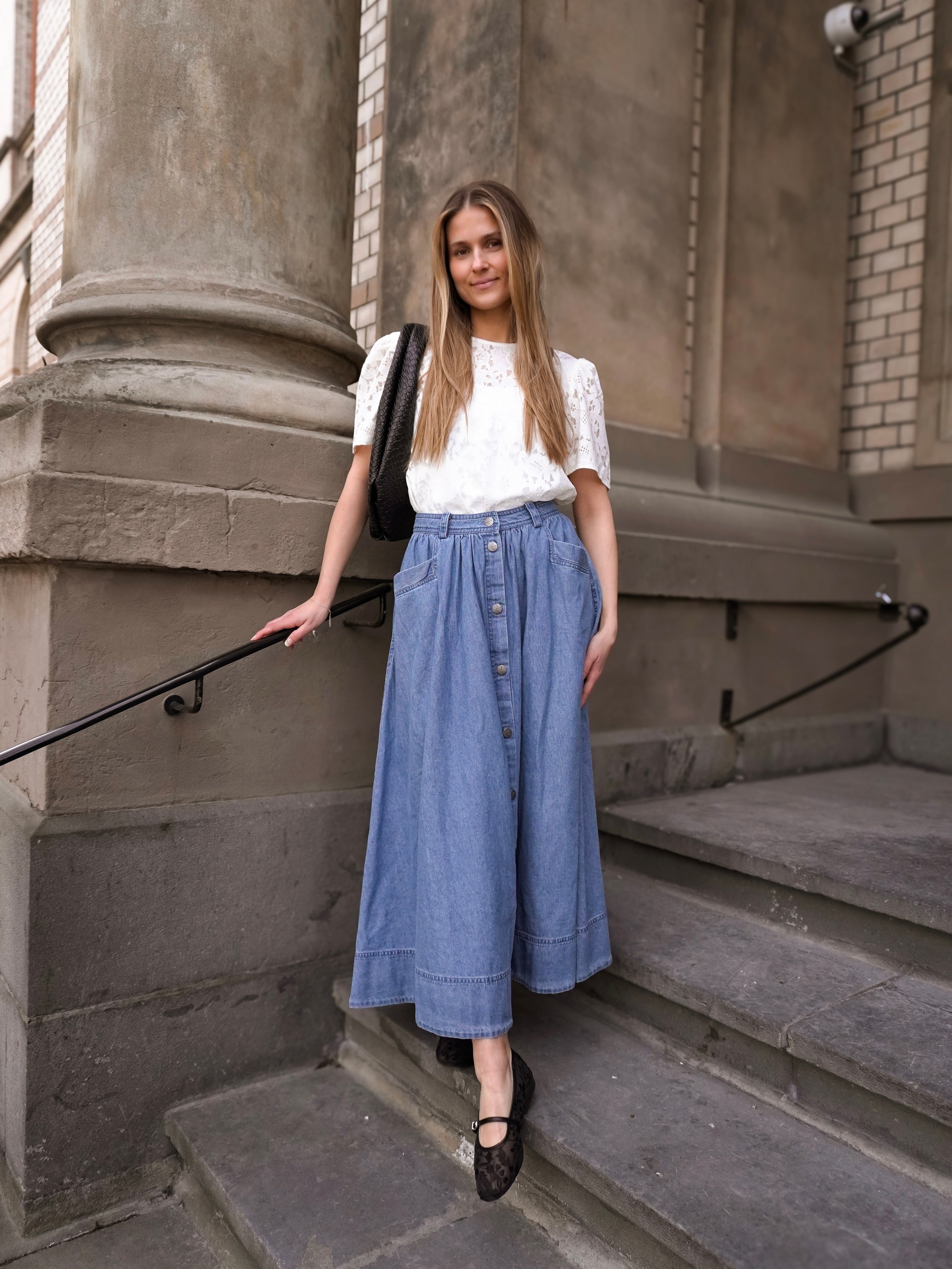 ROUDELILA Long Skirt - Light Blue Denim